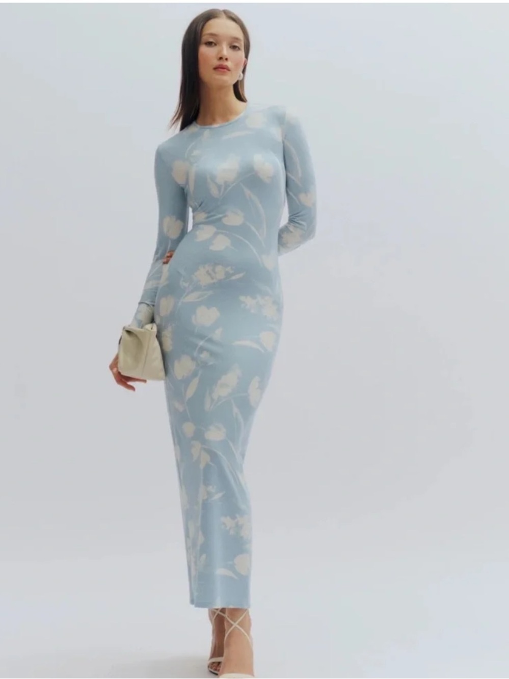 Reformation Sky Blue and White Floral Long Sleeve Maxi Dress